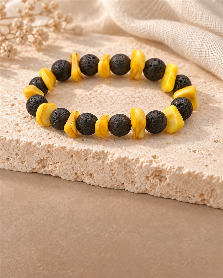 Armband Nr. 4 – Sonne trifft Lava auf hellem Naturstein